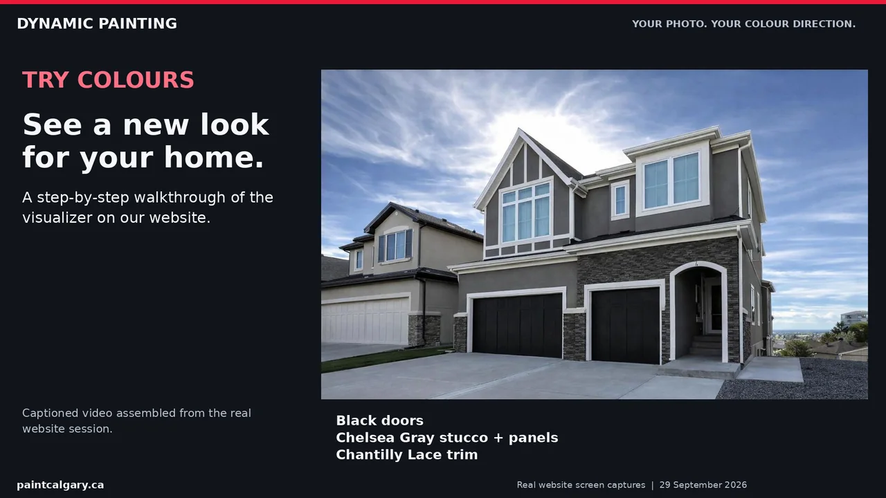 Colour visualizer tutorial showing a house with a grey and black colour concept